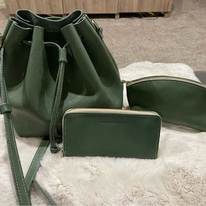 Portland Leather Eucalyptus BucketBag, Eclipse Makeup Bag & Large Zip Wallet